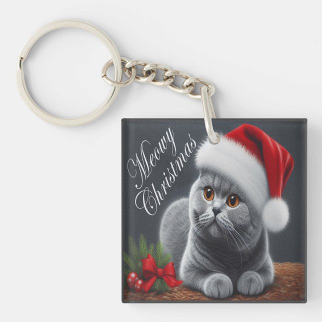 Porte-clés MeowChristmas British Shorthair Père Noël Cat (Devant)