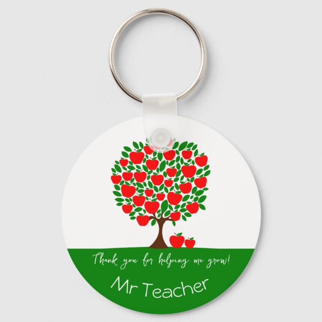 Porte-clés Merci enseignant pommier rouge cadeau (Recto)