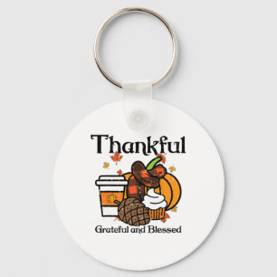 Porte-clés Merci gracieux café Citrouille béni Thanksgiv