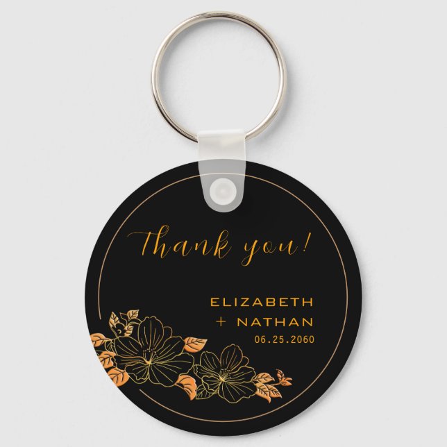Porte-clés Merci Mariage Floral Noir Classé (Recto)