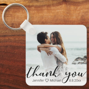 Porte-clés merci minimum calligraphie couple photo mariage