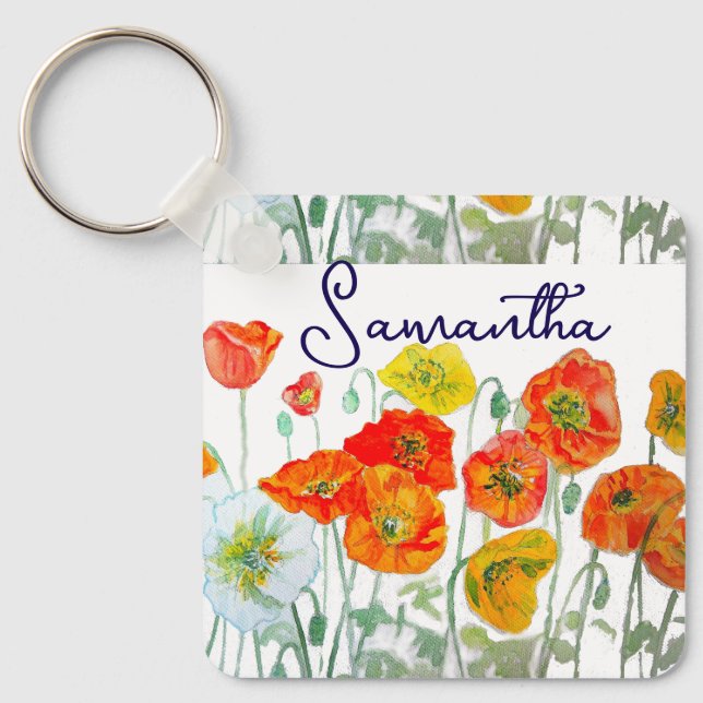 Porte-clés Merci Motif à fleurs rouge orange (Recto)