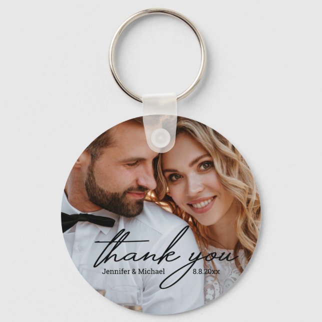 Porte-clés merci, photo mariage élégante (Recto)