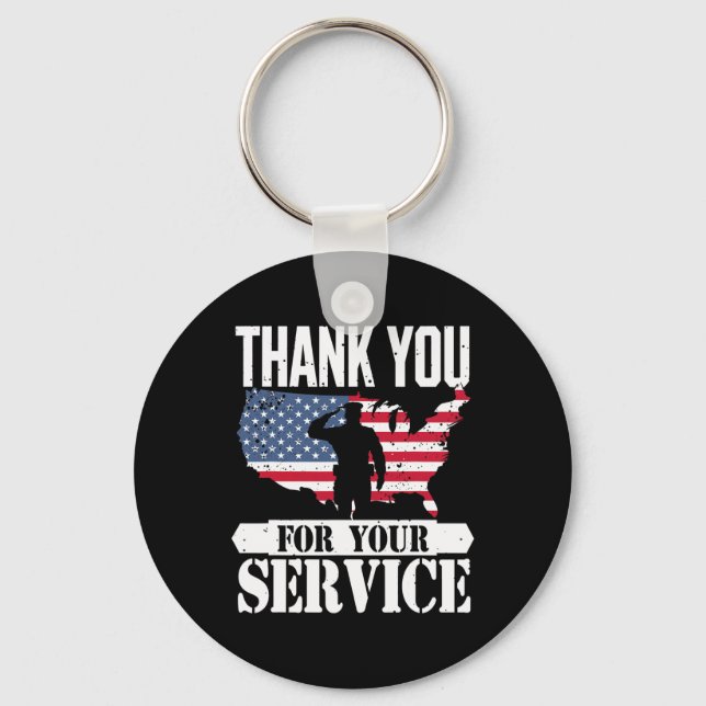 Porte-clés Merci Service vétéran salue Patriot Militaire (Recto)