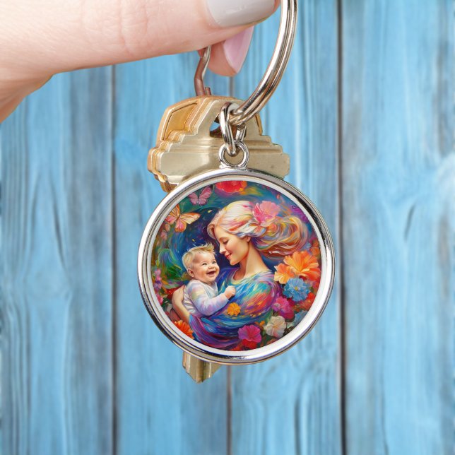 Porte-clés Mère avec bébé garçon Peinture colorée (Créateur téléchargé)