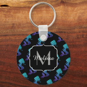 Porte-clés Mermaid aqua bleu ombre motif Monogramme