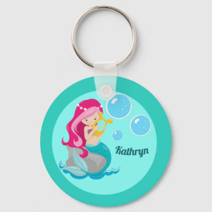Porte-clés Mermaid Girl mignonne Personnalisé Monogramme Enfa