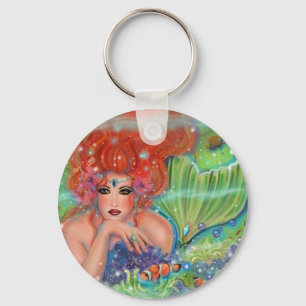 Porte-clés Mermaid with tropical fish art by Renee Lavoie  