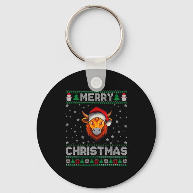 Porte-clés Merry Christmas 2025 Yak Santa Hat Ugly Xmas  (Recto)