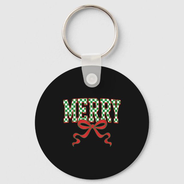 Porte-clés Merry Christmas Checkered Preppy Coquette Bow Xmas (Recto)
