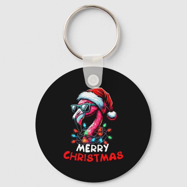 Porte-clés Merry Christmas Hat Santa Flamingo Christmas Light (Recto)