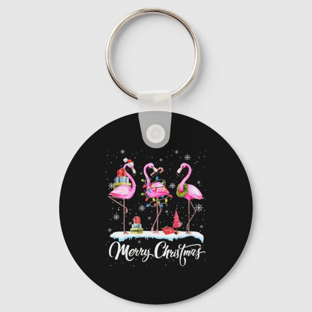 Porte-clés Merry Christmas Hat Santa Flamingo Light Christmas (Recto)