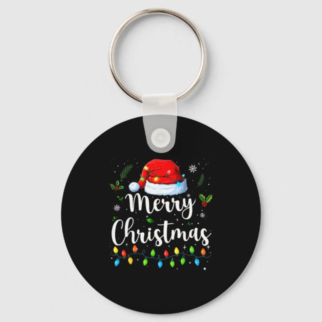Porte-clés Merry Christmas Lights Santa Hat Xmas Family Match (Recto)