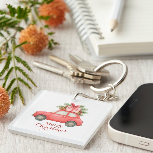 Porte-clés Merry Christmas Red Car – Personalized Holiday  (Devant Droit)