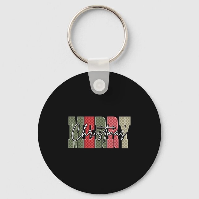Porte-clés Merry Christmas Red Green Plaid Checkered Xmas Gir (Recto)