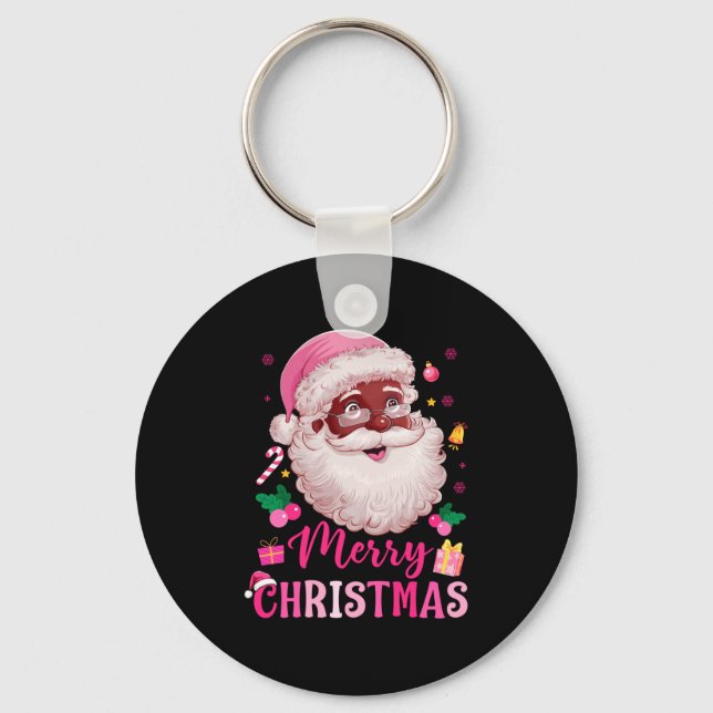 Porte-clés Merry Christmas Santa Claus Black Afro African Ame (Recto)