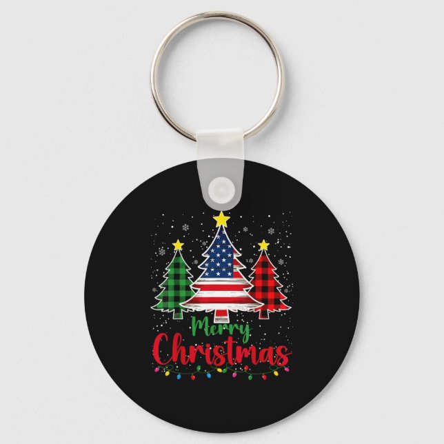 Porte-clés Merry Christmas Tree Plaid Us Flag Snowflake Xmas  (Recto)