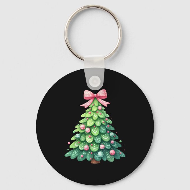 Porte-clés Merry Christmas Tree With Coquette Bow Xmas Holida (Recto)