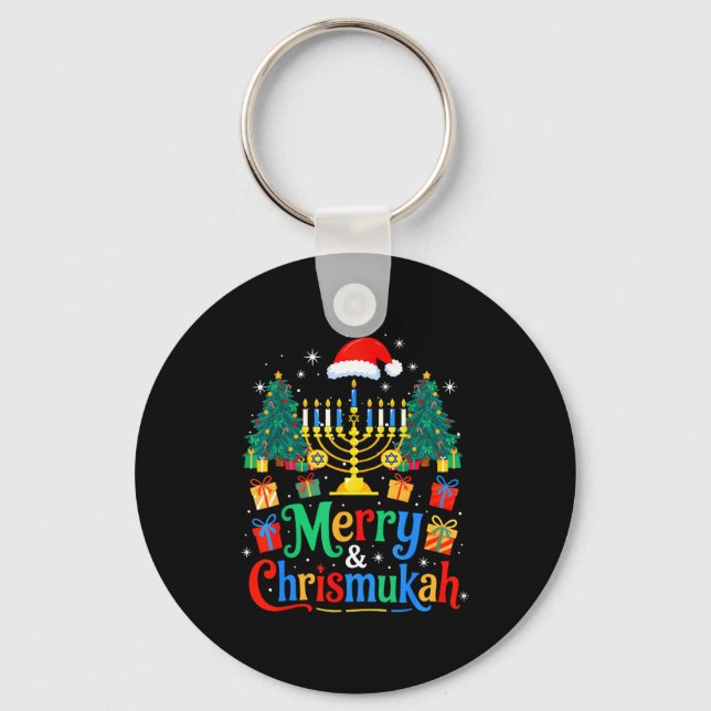 Porte-clés Merry Christmukkah Hanukkah Christmas Tree Xmas Fa (Recto)