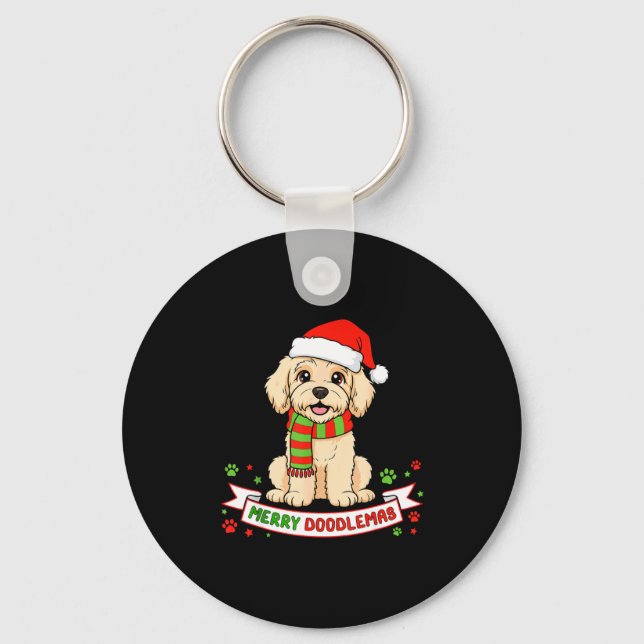 Porte-clés Merry Doodlemas Goldendoodle Christmas Doodle Dog  (Recto)