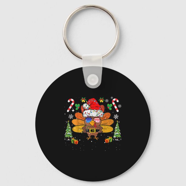 Porte-clés Merry Thanksmas Happy Thanksgiving Santa Turkey Xm (Recto)
