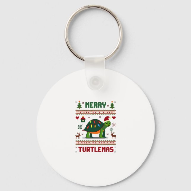 Porte-clés Merry Turtlemas Christmas Lights Cute Turtle Santa (Recto)