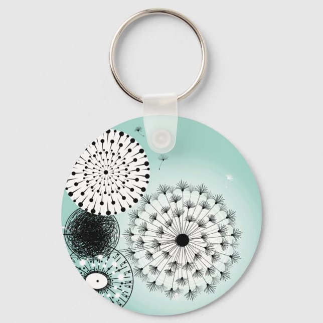 Porte-clés Merveilleux Dandelions Bleu Porte - clé Bouton (Recto)