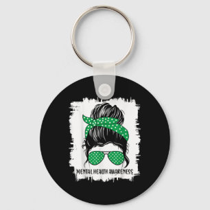 Porte-clés Messy Bun Mental Health S Awareness Green Ribbon _