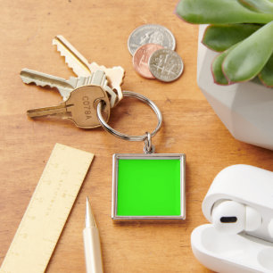 Porte-clés métallique carré vert néon