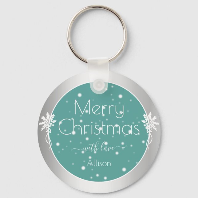Porte-clés Mets Snowflakes voeux Noël Salut Bleu (Recto)