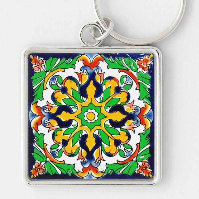 Porte-clés Mexique Talavera Terracotta Carrelage Design No 4 (Devant)