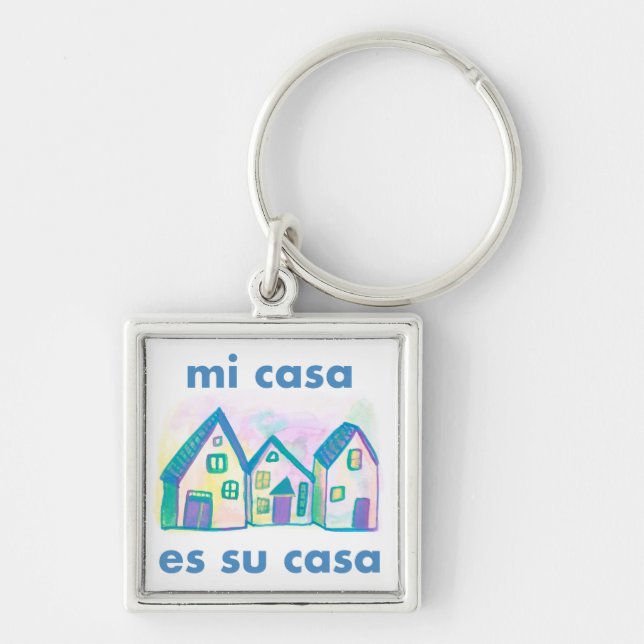 Porte-clés MI CASA ES SU CASA Aquarelle Maisons joliment gaie (Devant)