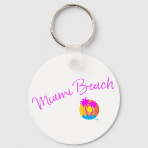 Porte-clés Miami-Beach-logo-soleil-palmiers-rose