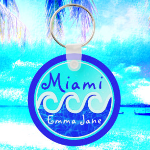 Porte-clés Miami Ocean Waves Blue Sky Votre nom