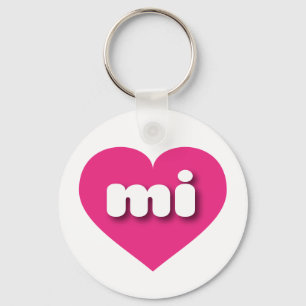 Porte-clés Michigan coeur rose chaud - J'aime mi