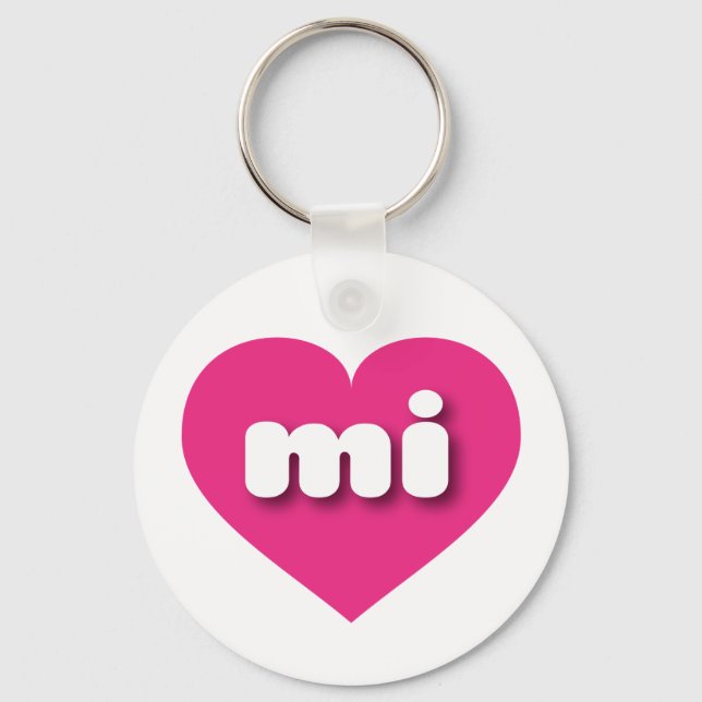 Porte-clés Michigan coeur rose chaud - J'aime mi (Recto)