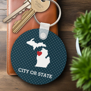 Porte-clés Michigan Home State City Map - Custom Heart