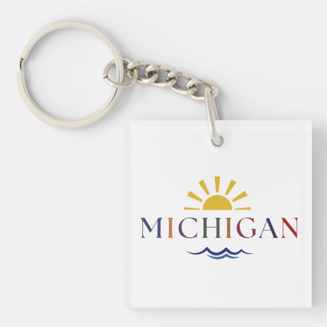 Porte-clés Michigan Rainbow Text Sun and Waves Key chain (Devant)