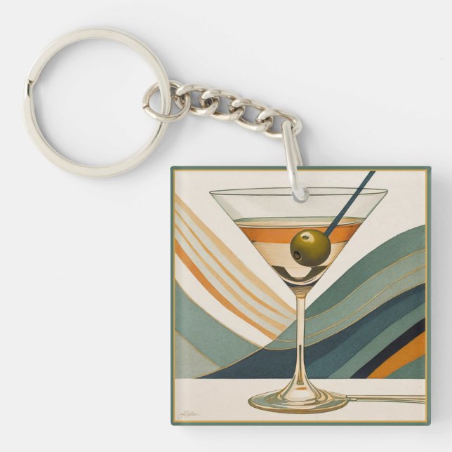 Porte-clés Mid Century Modern Martini Cocktail Heure (Devant)