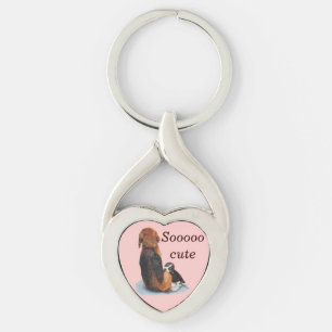 Porte-clés mignon chiot beagle avec maman chien réaliste art