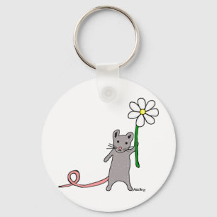 Porte-clés mignon d'art de souris et de fleur