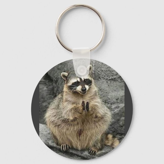 Porte-clés mignon_drôle_animaux_35 RACCOON Prier assis (Recto)