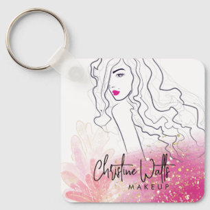 Porte-clés Mignon Fille Rose Pâle Pailleté Maquillage QR