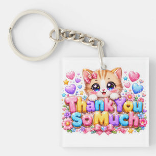 Porte-clés Mignon Kawaii Merci Beaucoup Chat Nom Rose Pastel
