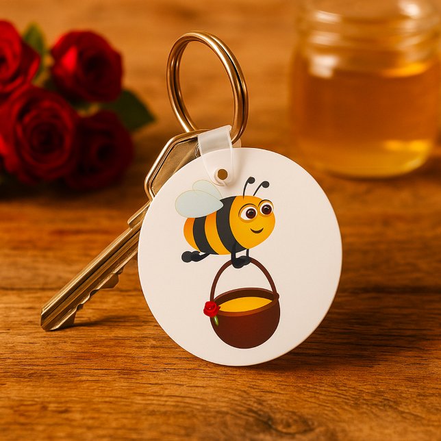 Porte-clés Mignonne Bee transportant un pot de miel avec fleu (Créateur téléchargé)