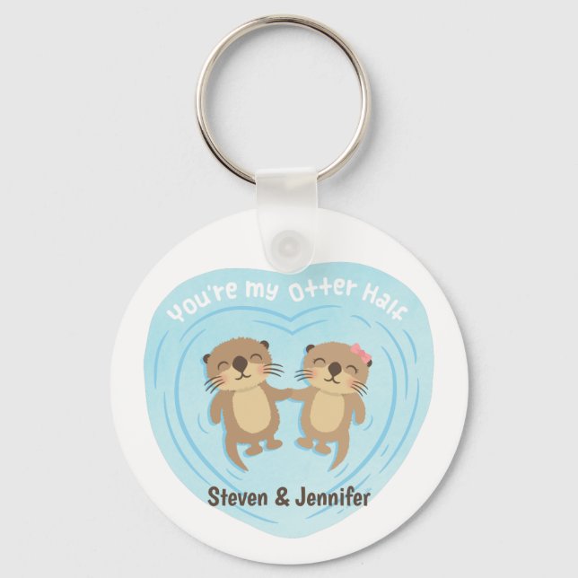 Porte-clés Mignonne Ma Moitié Otter, Couple Personnalisé (Recto)