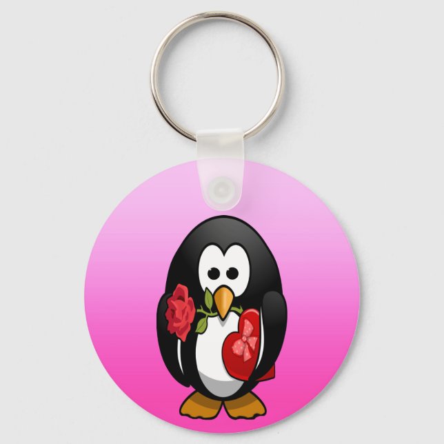 Porte-clés Mignonne Saint Valentin Pingouin Drôle Drôle Carto (Recto)