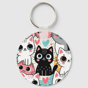 Porte-clés Mignons visages de chat Kawaii et cœurs fantaisist