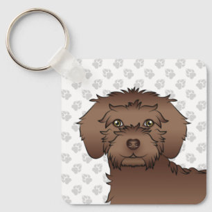 Porte-clés Mini Goldendoodle marron de dessin animé & nom