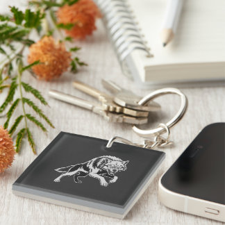 Porte-clés Minimal White Line Wolf Keychain